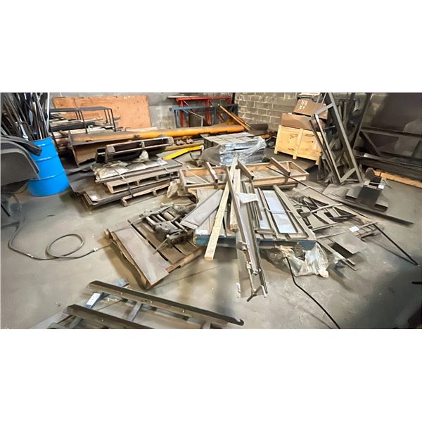 LARGE GROUP OF ASSORTED METAL MATERIAL PARTS AND SOME SCRAP METAL