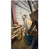 Image 5 : LARGE LOT OF MISC STEEL IN THREE METAL BARRELS, ROLLING MATERIAL CART FULL OF MISC CUTS OF LUMBER