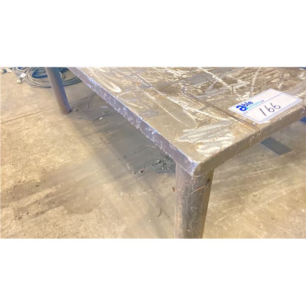 HEAVY DUTY STEEL WORK TABLE WITH 1" THICK TOP X 20' ACROSS X 7' WIDE X 3' HIGH