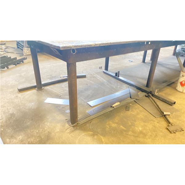 HEAVY DUTY STEEL WORK TABLE WITH 1" THICK TOP X 12' ACROSS X 5' WIDE X 3' HIGH