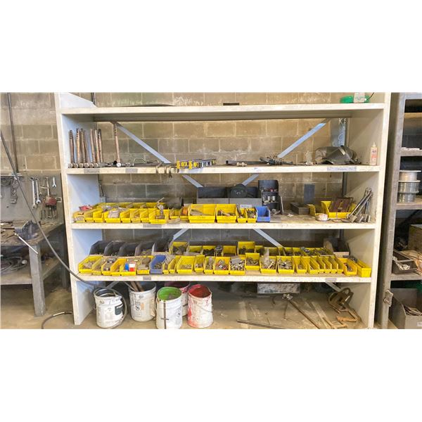WELDED METAL SHELVING UNIT WITH CONTENTS- LARGE QUANTITY AND SELECTION OF HARDWARE, FITTINGS,