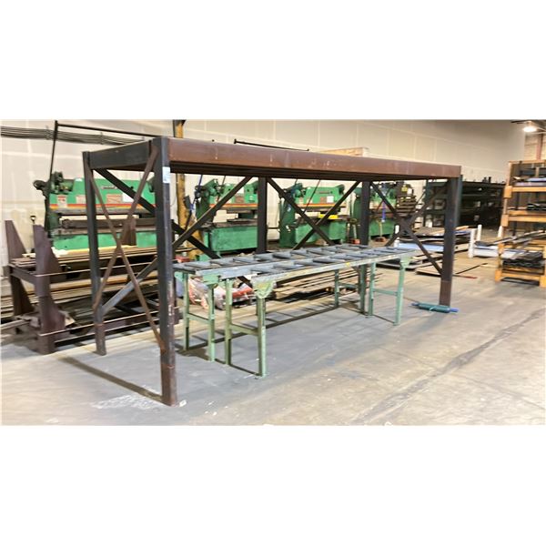 INDUSTRIAL MATERIAL RACK ( 76"H X 166"W X 51"D ) WITH 2 ROLLING MATERIAL CONVEYORS