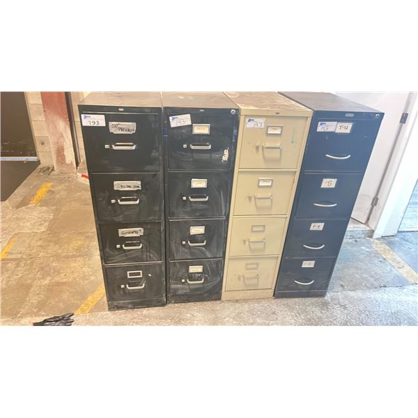 4 FILING CABINETS & 1 WOODEN STORAGE CUBBY SHELF