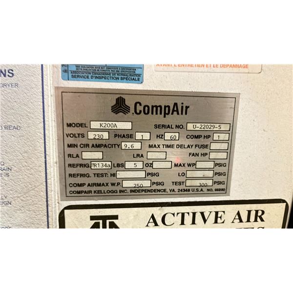 COMPAIR K200A INDUSTRIAL REFRIGERATED AIR DRYER SYSTEM