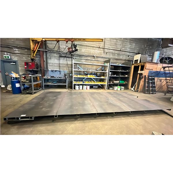 CUSTOM UNFINISHED STEEL BASE FOR WASTE MANAGEMENT BIN APPROX 18' L X 8 'W X 10"H