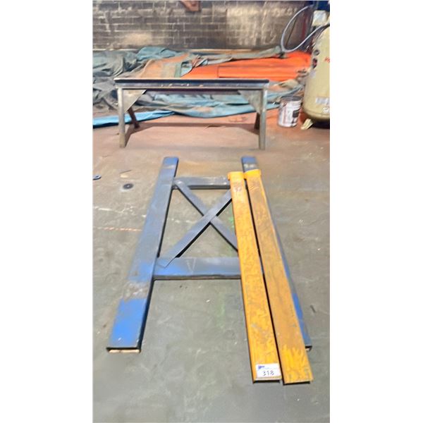 METAL 6' SAWHORSE, PAIR OF 6' FORK EXTENSIONS & MATERIAL HOLDER ATTACHMENT FOR FORKLIFT