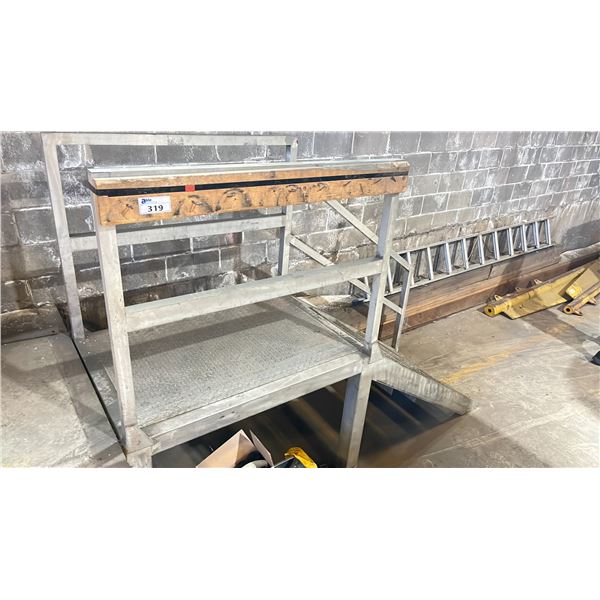 METAL SHOP STAIRS WITH PLATFORM ( PLATFORM HEIGHT MEASURES 38.5"H ) & 8' LADDER