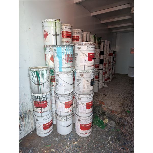 APPROX 150 - 5 GALLON CONTAINERS OF ASSORTED CLOVERDALE INDUSTRIAL PAINT