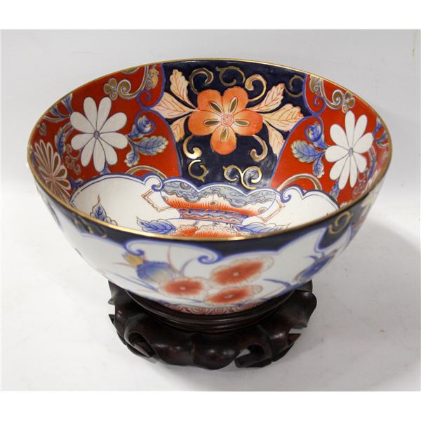 LARGE IMARI HAND PAINTED BOWL W STAND