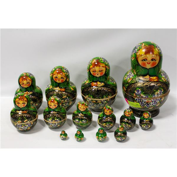 LARGE HAND PAINTED RUSSIAN NESTING DOLL SET