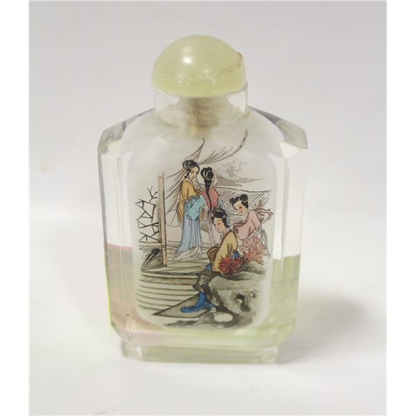 ANTIQUE PAINTED OPIUM BOTTLE WITH JADE STOPPER