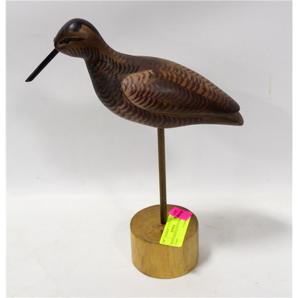 HAND CARVED & PAINTED BIRD ON STAND