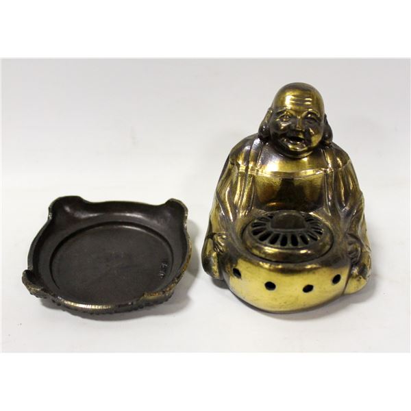 BRASS BUDA INCENSE HOLDER W STAND