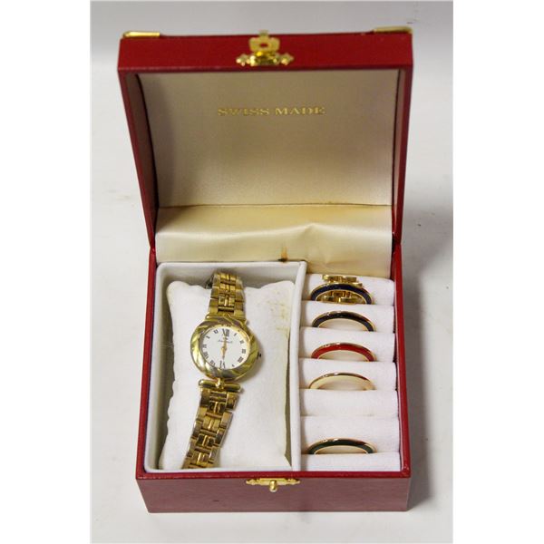 SWISS LADIES WATCH W INTERCHANGEABLE BEZELS