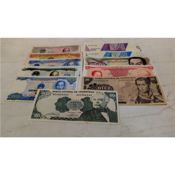 10 ASSORTED VINTAGE FOREIGN PAPER BILLS