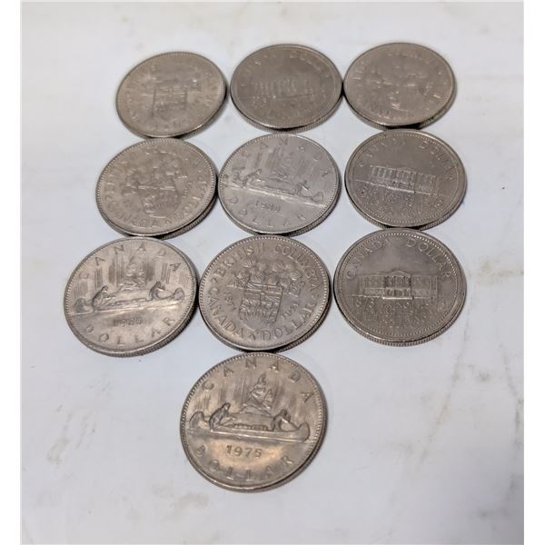 TEN VINTAGE CANADA DOLLAR COINS