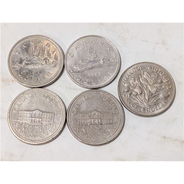 FIVE VINTAGE CANADA DOLLAR COINS