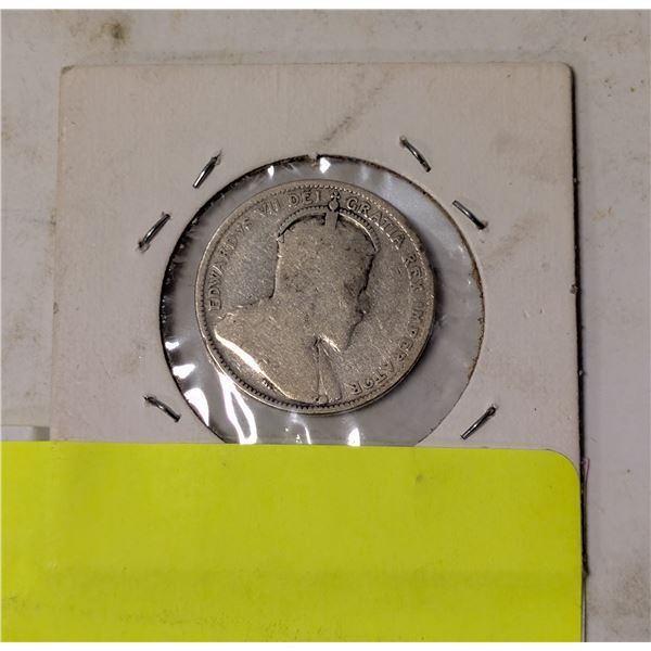 1910 SILVER CANADA 25 CENT COIN VG