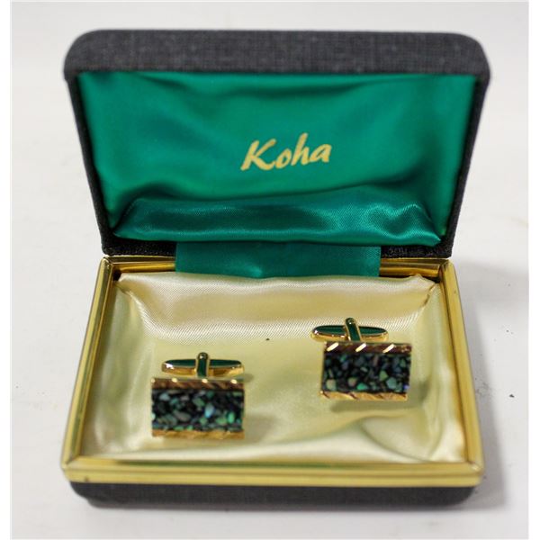 1960S INLAID CUFFLINKS WITH CASE