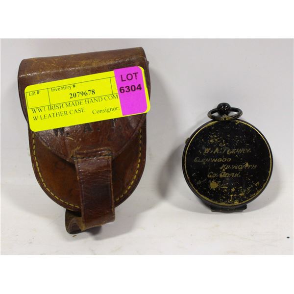 WW1 IRISH MADE HAND COMPASS W LEATHER CASE
