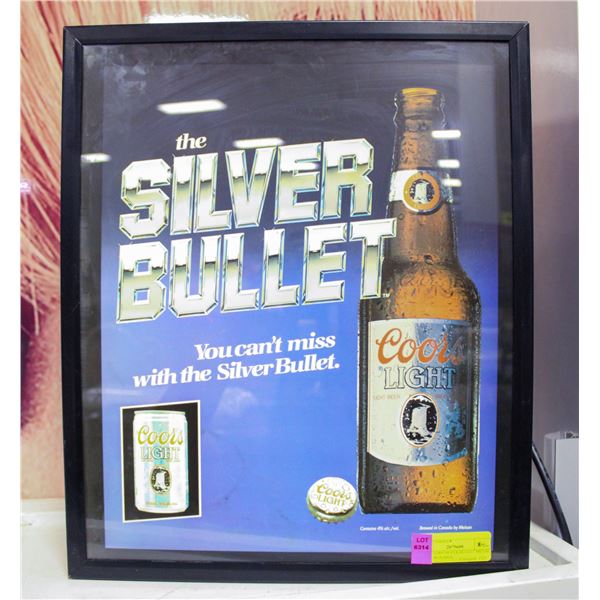 1978 COORS SILVER BULLET METAL LIGHT BOX SIGN