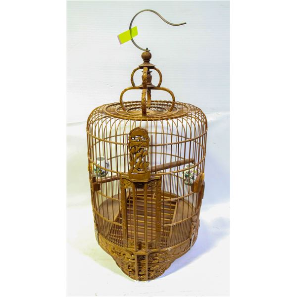 HAND CARVED WOODEN ARTIST MADE BIRD CAGE