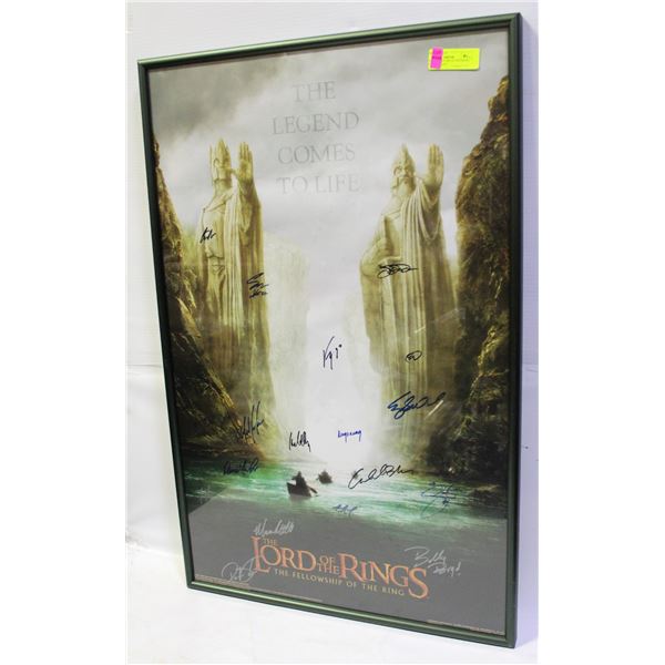 CAST SIGNED LORD OF THE RINGS POSTER FRAMED