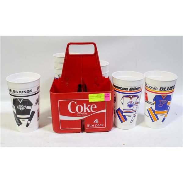 VINTAGE COKE CARRY CASE W COKE HOCKEY CUPS