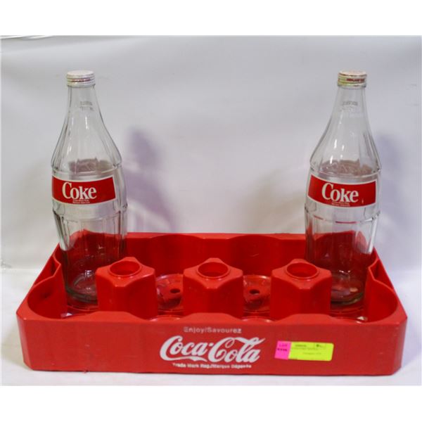 TWO 1.5L GLASS COKE BOTTLE WITH TRAY