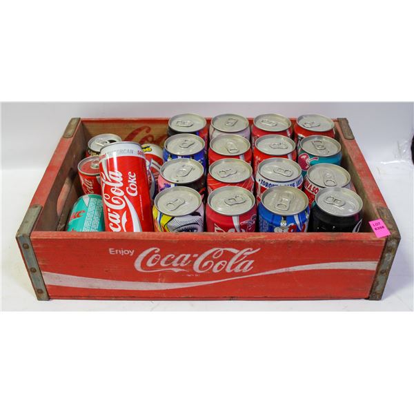 COKE CRATE FULL OF COLLECTOR COKE CANS