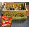ANTIQUE WOOD COKE CRATE FULL OF BOTTLES