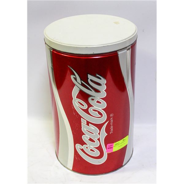 VINTAGE LARGE COKE CAN TIN W LID