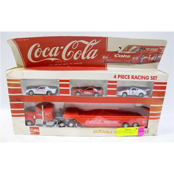 VINTAGE DIECAST COKE CAR HAULER W CARS IN BOX