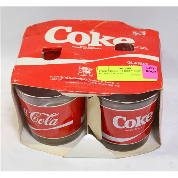 FOUR VINTAGE LIBBEY COKE GLASSES W BOX
