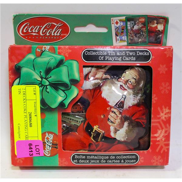 2 DECKS COKE PLAYING CARDS IN TIN