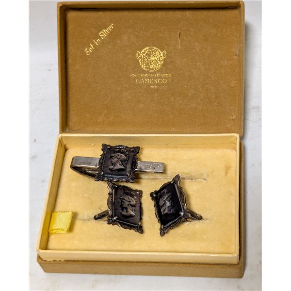 1950S SILVER MENS CUFFLINK SET IN BOX