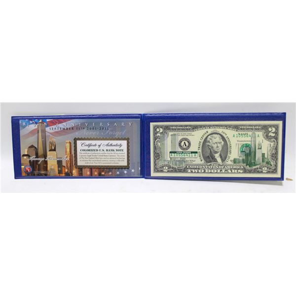 SEPT 11 US 2 DOLLAR BILL IN FOLDER