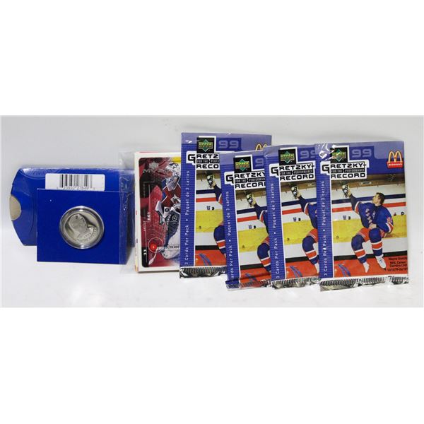 VINTAGE HOCKEY CARDS AND GRETZKY HOF COIN