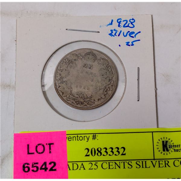 1928 CANADA 25 CENTS SILVER COIN