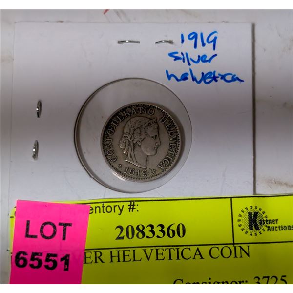 1919 SILVER HELVETICA COIN