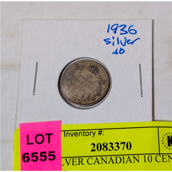 1936 SILVER CANADIAN 10 CENT COIN VG