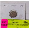 1917 CANADA SILVER 5 CENT COIN