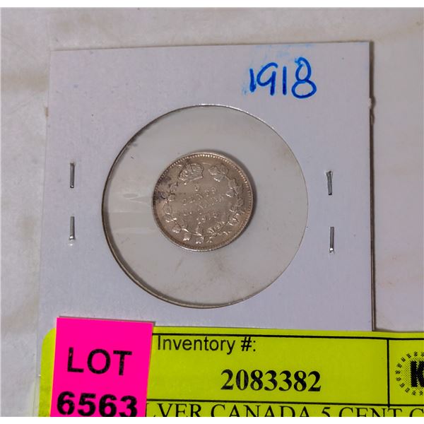 1918 SILVER CANADA 5 CENT COIN