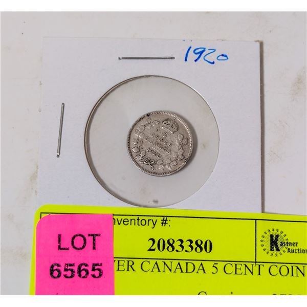 1920 SILVER CANADA 5 CENT COIN