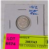 Image 1 : 1912 SILVER CANADA 5 CENT COIN EXC