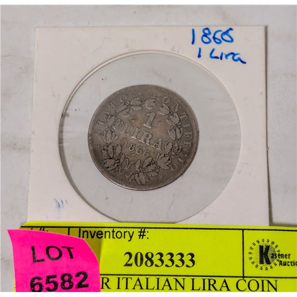 1866 SILVER ITALIAN LIRA COIN