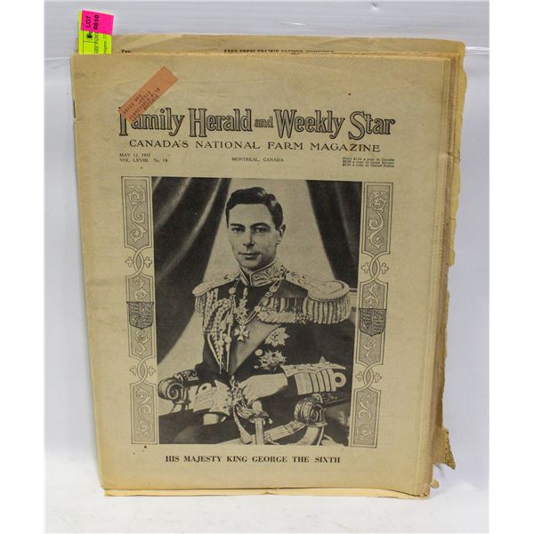 1937 KING GEORGE 6 RARE PAPER HERALD