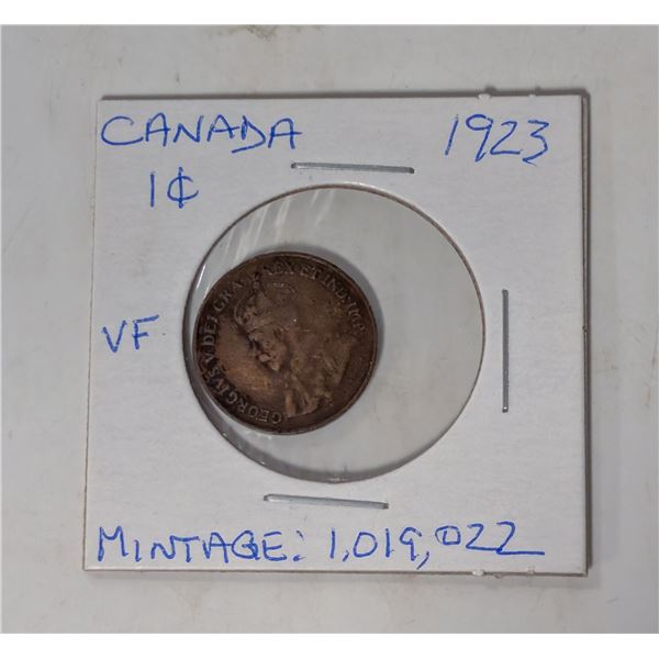 1923 CANADA ONE CENT COIN. KEY DATE