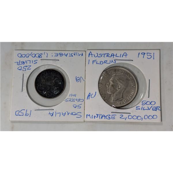 PAIR OF INTL SILVER COINS AUSTRALIA SOMALIA