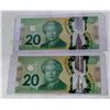 Image 1 : PAIR 2013 CANADA $20 BANKNOTES COOL SERIAL